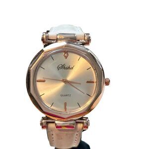 Stylish Shshd Quartz Watch With Leather Band Unisex Rose Gold & White